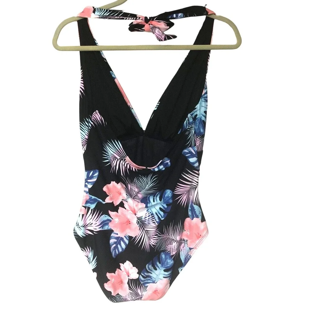 NWT‎ DKNY Halter Swimsuit UPF Bathing Suit 1 PC Floral Beach Vacation Womens XL - Picture 3 of 9
